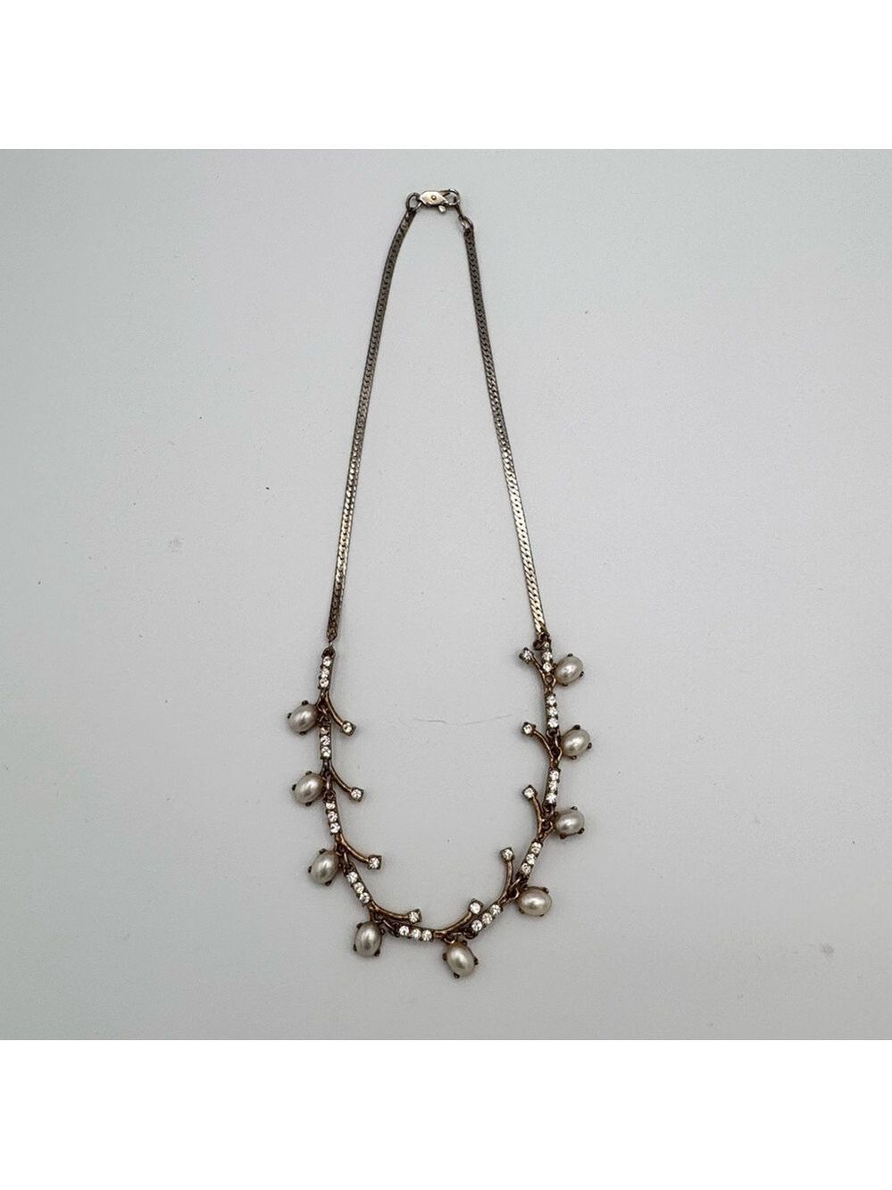 Silver & Gold Tone Rhinestone Faux Pearl Statement Necklace